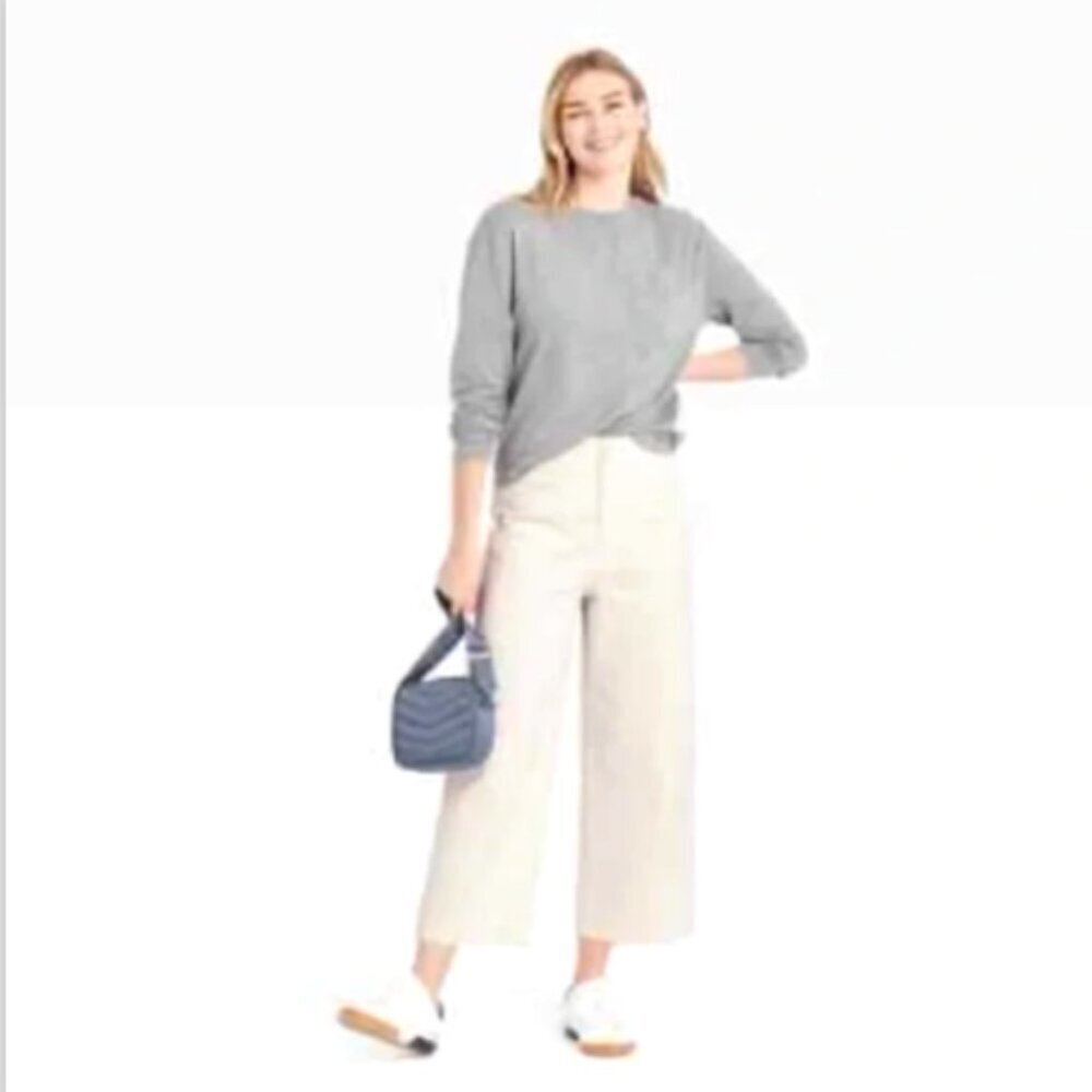 A New Day High‎ Rise Wide Leg Crop Chino Pants Sz 2 Off White #195W